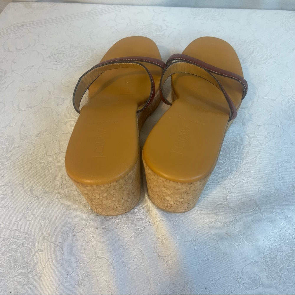 J. Crew Sandals Wedge Reddish Brown Straps Slip On 3” Cork Wedges 10👍 - Picture 7 of 8